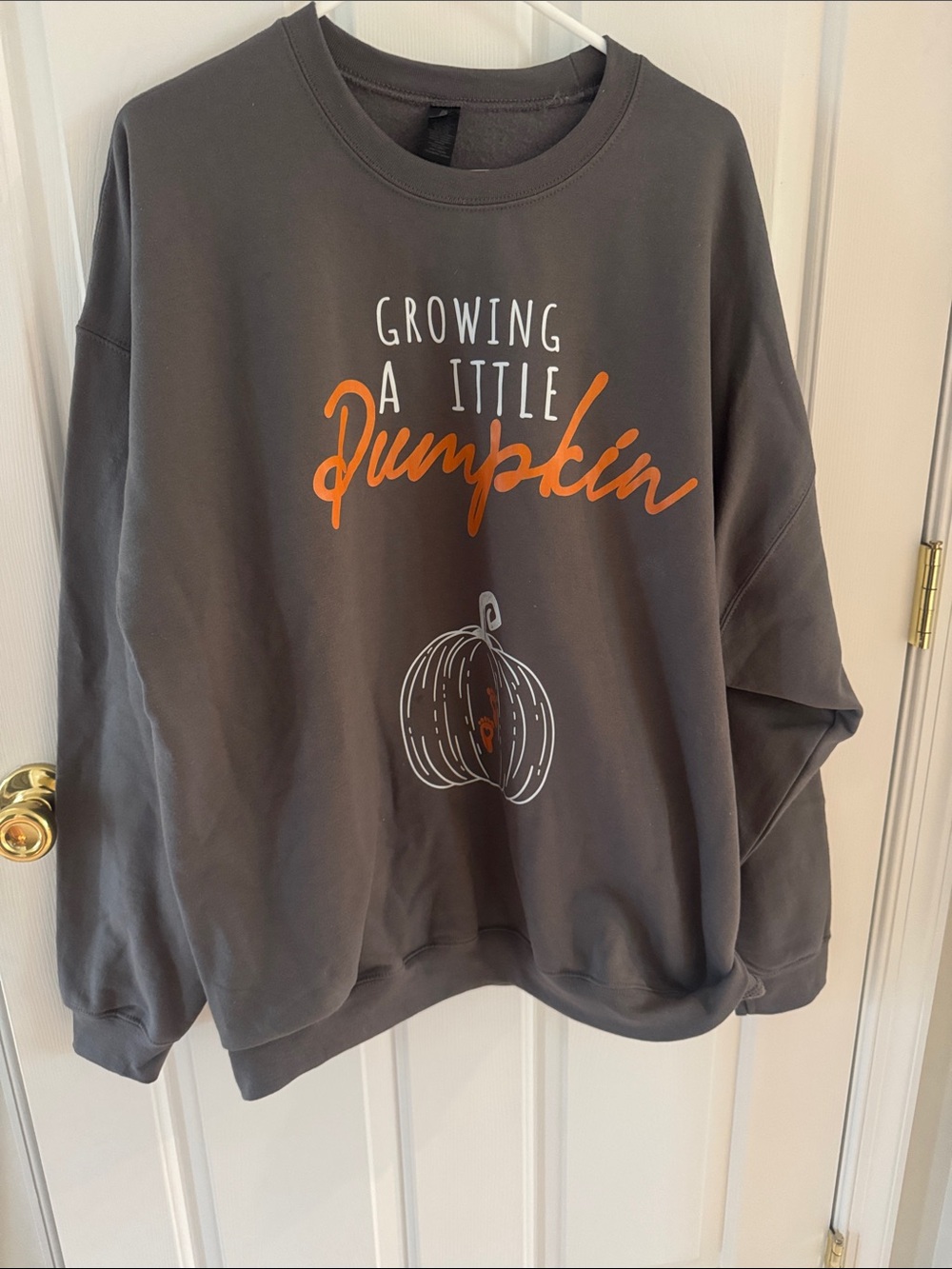 Gildan Gray Sweatshirt with ‘Growing a “ittle” Pumpkin' Script 2x maternity NWOT